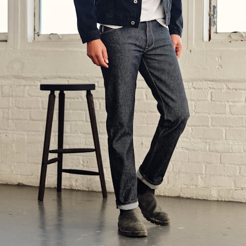 lifestyle image of Jones Slim Straight Denim Jeans