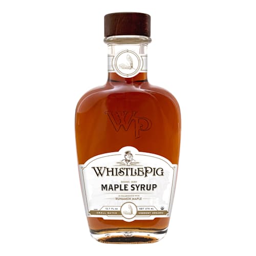 laydown image of WhistlePig Rye Whiskey Barrel-Aged Maple Syrup