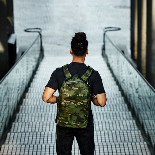 laydown image of Huckberry X The Brown Buffalo Conceal Backpack 21L