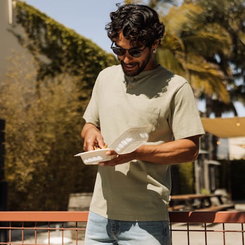 lifestyle image of Brosnan Hemp Short Sleeve Henley