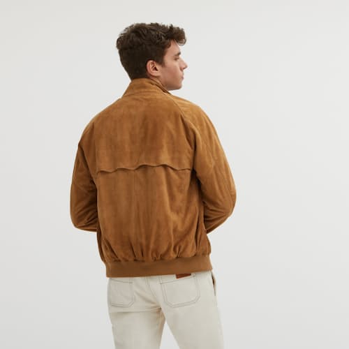 on model image of G9 Harrington Suede Jacket