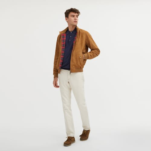 on model image of G9 Harrington Suede Jacket