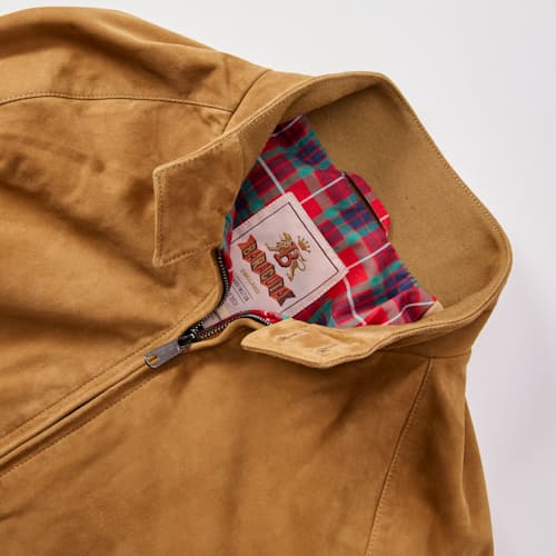 laydown detail image of G9 Harrington Suede Jacket