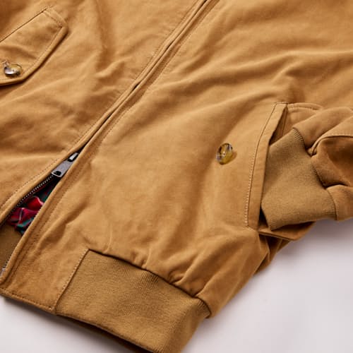 laydown detail image of G9 Harrington Suede Jacket