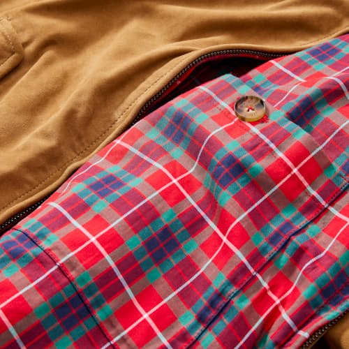 laydown detail image of G9 Harrington Suede Jacket