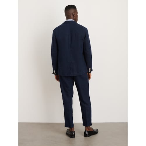 on model image of Mercer Pleated Linen Pant