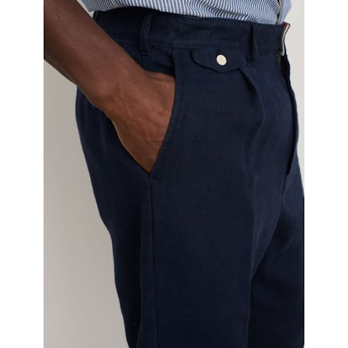 on model image of Mercer Pleated Linen Pant