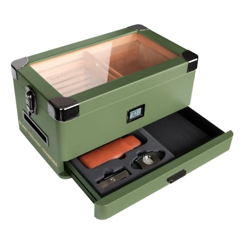 laydown image of Military Glass Top Cigar Humidor