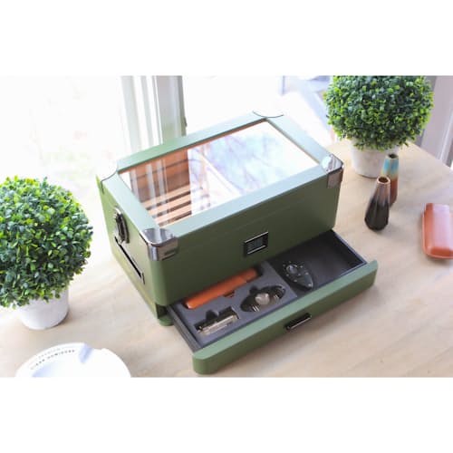 laydown image of Military Glass Top Cigar Humidor
