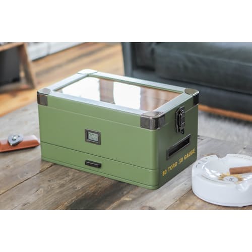 laydown image of Military Glass Top Cigar Humidor