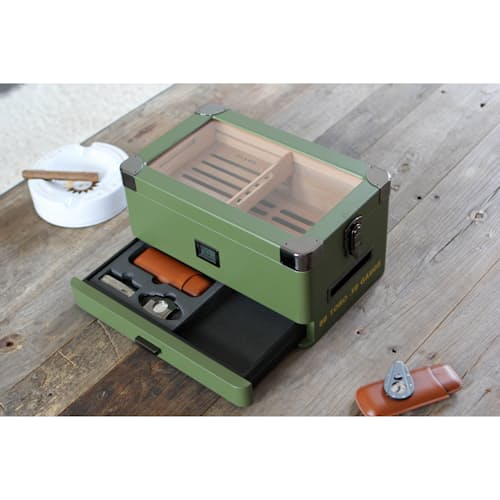 lifestyle image of Military Glass Top Cigar Humidor