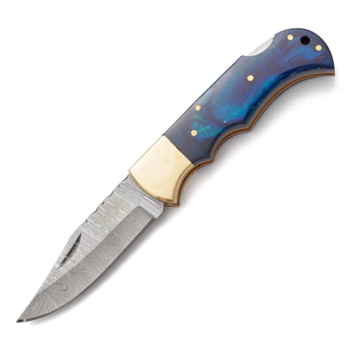 laydown image of Damascus Pocket Knife