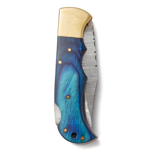 laydown image of Damascus Pocket Knife