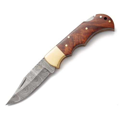 laydown image of Damascus Pocket Knife