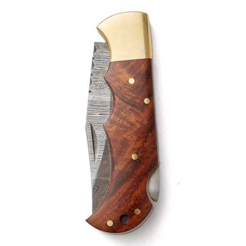 laydown image of Damascus Pocket Knife