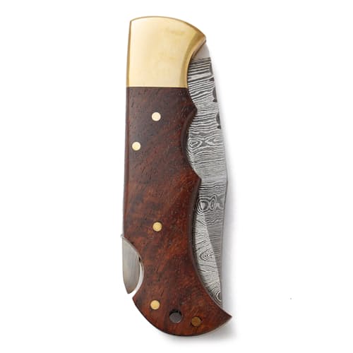 laydown image of Damascus Pocket Knife