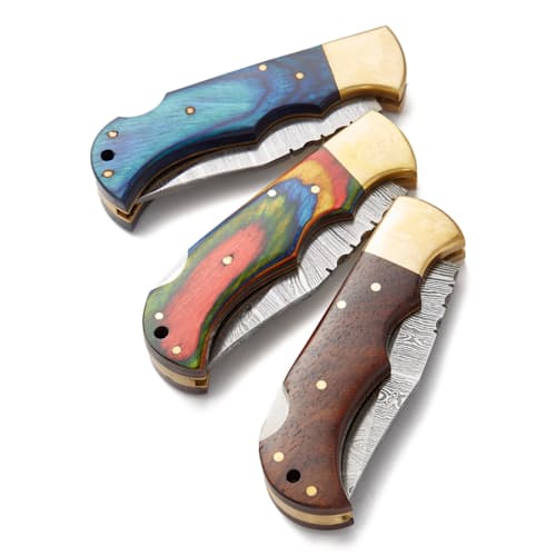 laydown image of Damascus Pocket Knife