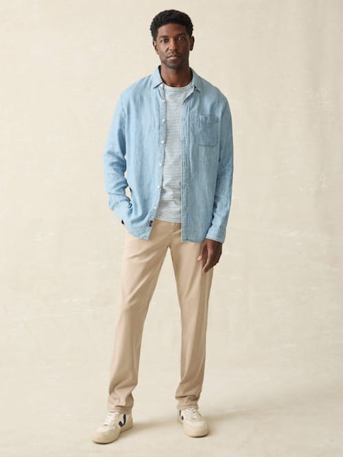 on model image of Tried and True Chambray Shirt