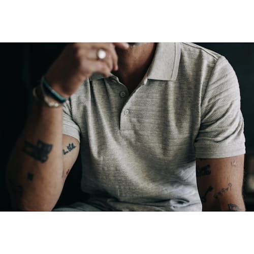 lifestyle image of The Vintage Jacquard Polo Shirt