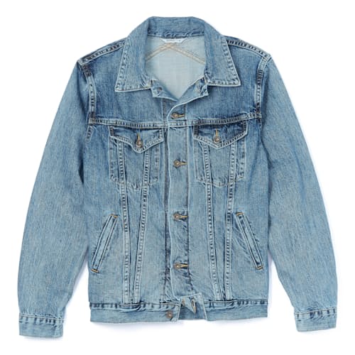 laydown image of Stonewashed Denim Trucker Jacket