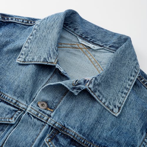laydown image of Stonewashed Denim Trucker Jacket
