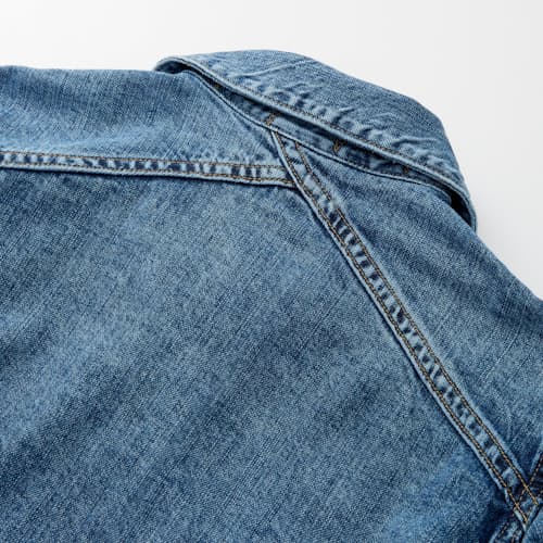 laydown image of Stonewashed Denim Trucker Jacket