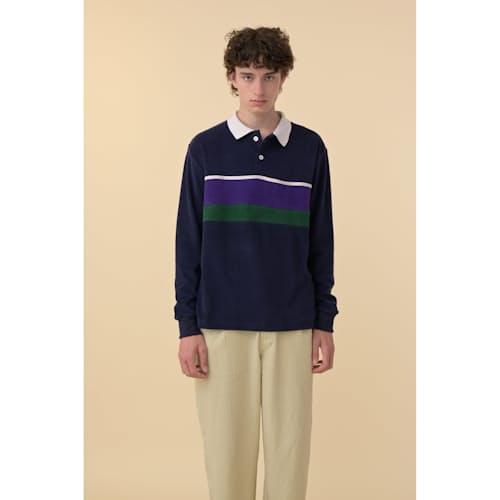 laydown image of Catastrophe Living Terry Long Sleeve Polo