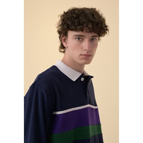 laydown image of Catastrophe Living Terry Long Sleeve Polo