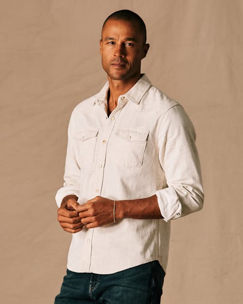 on model image of Bone Button Western Shirt
