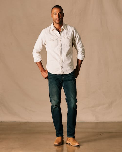 on model image of Bone Button Western Shirt