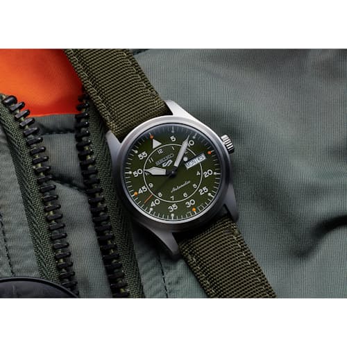 laydown image of Seiko 5 Sport Automatic Field Watch - SRPH29