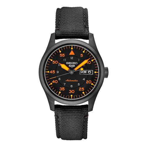 laydown image of Seiko 5 Sports Automatic Field Watch