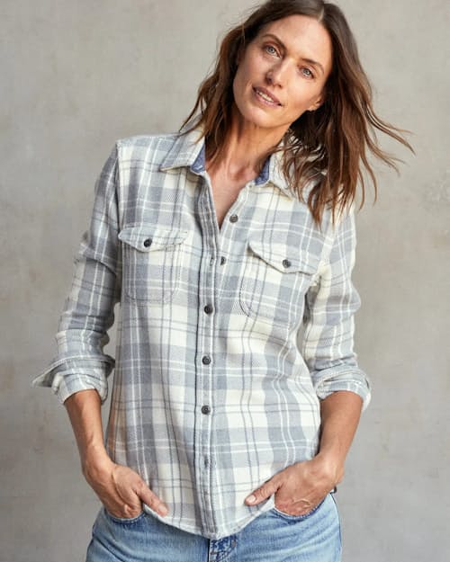 on model image of Women's Flannel Blanket Shirt