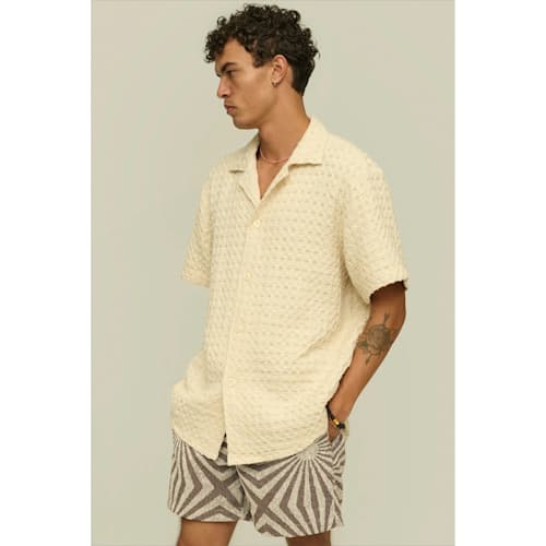 on model image of Camp Collar Waffle Shirt