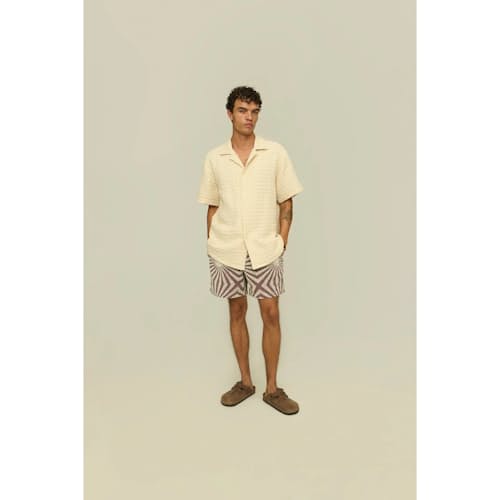on model image of Camp Collar Waffle Shirt