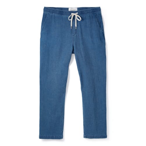 laydown image of Washed Indigo Drawstring Trousers