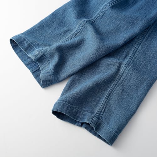 laydown image of Washed Indigo Drawstring Trousers