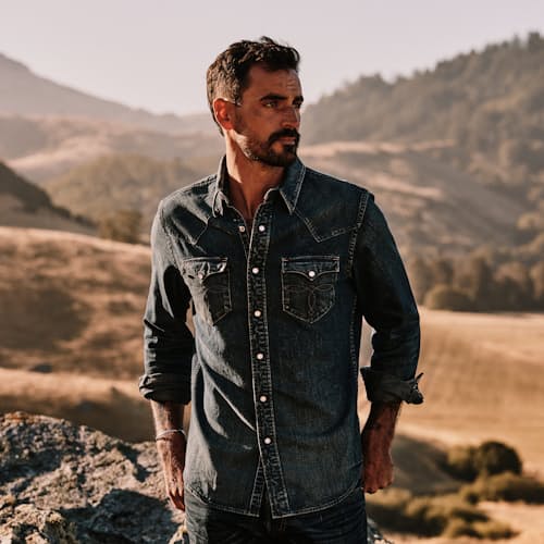 lifestyle image of Denim Buffalo Western Workshirt