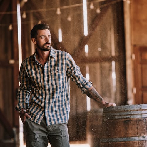 lifestyle image of Canvas Plaid Matlock Workshirt