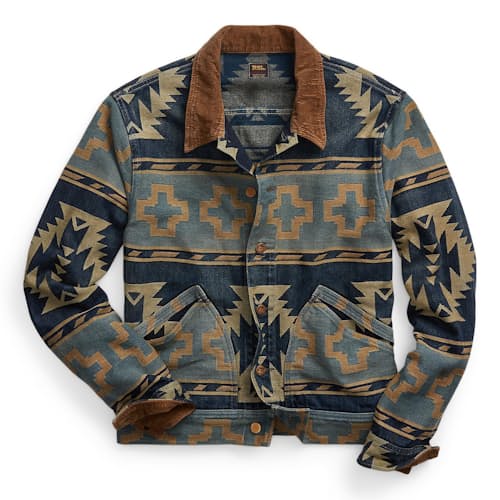 laydown image of Valero Denim Jacquard Trucker Jacket