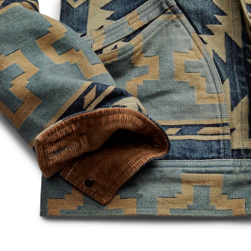 laydown image of Valero Denim Jacquard Trucker Jacket