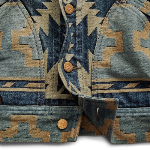 laydown image of Valero Denim Jacquard Trucker Jacket