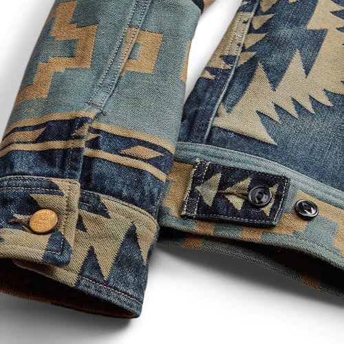 laydown image of Valero Denim Jacquard Trucker Jacket