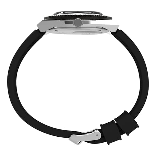 laydown image of Q Timex Diver Inspired 38mm Watch w/ Silicone Strap
