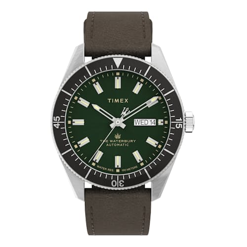 laydown image of Waterbury Dive Automatic 40mm Watch w/ Leather Strap