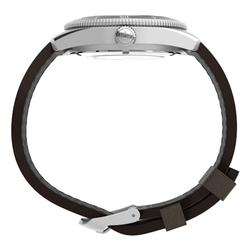 laydown image of Waterbury Dive Automatic 40mm Watch w/ Leather Strap