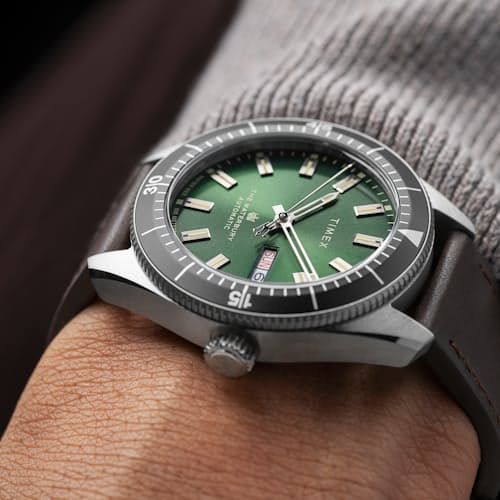 laydown image of Waterbury Dive Automatic 40mm Watch w/ Leather Strap