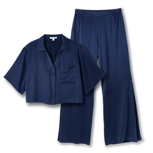 laydown image of Women's Washable Silk High Rise Pant Set