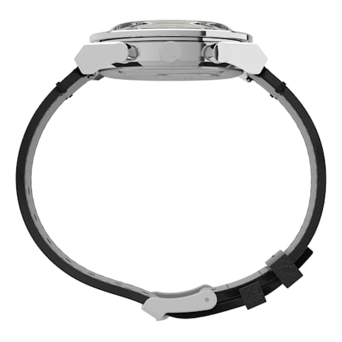 laydown image of Q Timex Chronograph 40mm Leather Strap Watch