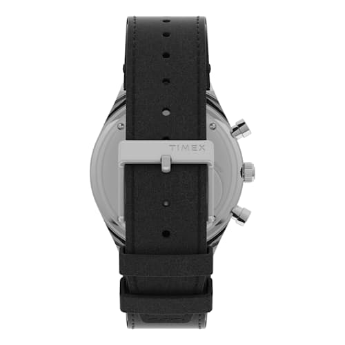 laydown image of Q Timex Chronograph 40mm Leather Strap Watch